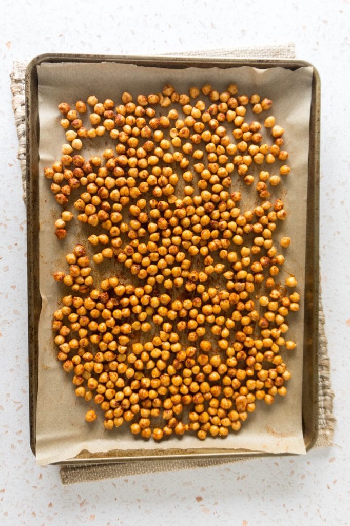 Baking tray of spiced Chickpeas