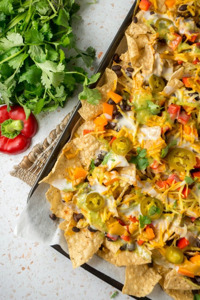 sheet pan of nachos