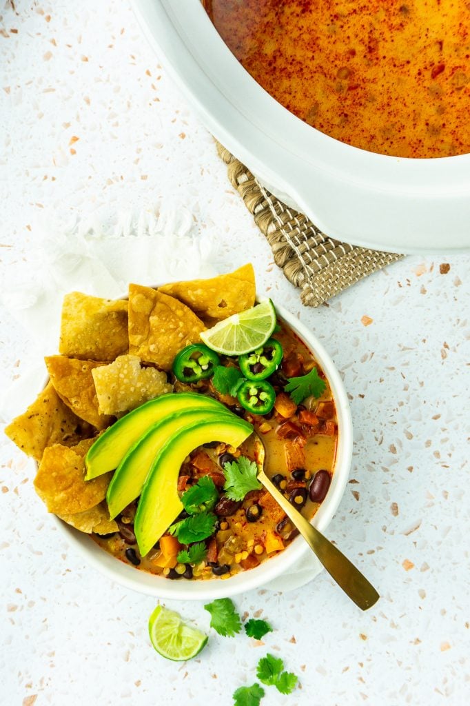 Serving Lentil Tortilla Soup