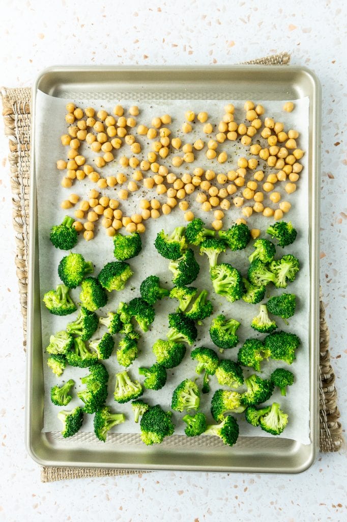 Broccoli and Chickpeas on tray