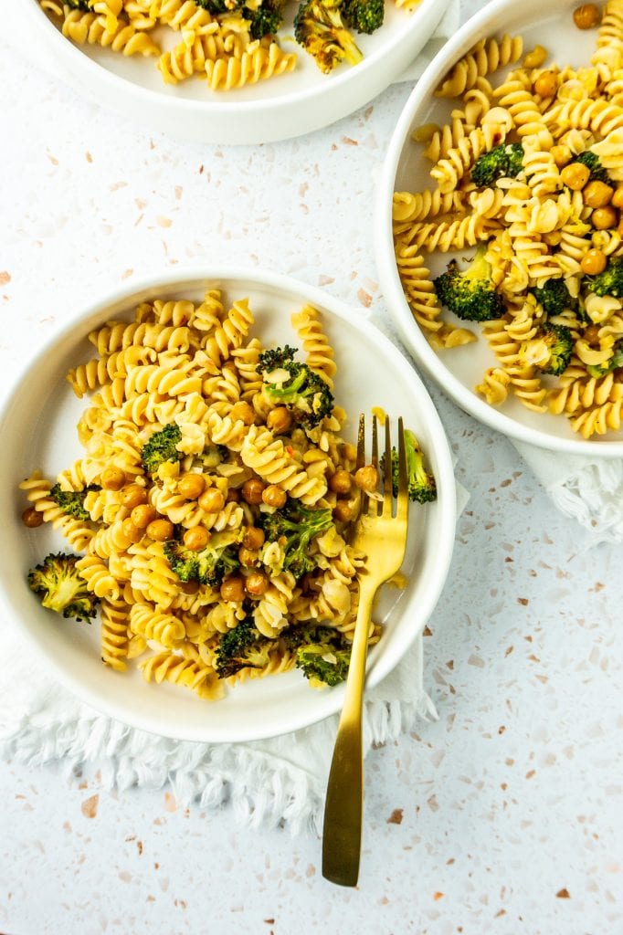 Several bowls chickpea pasta