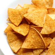 Close-up image of homemade Doritos.
