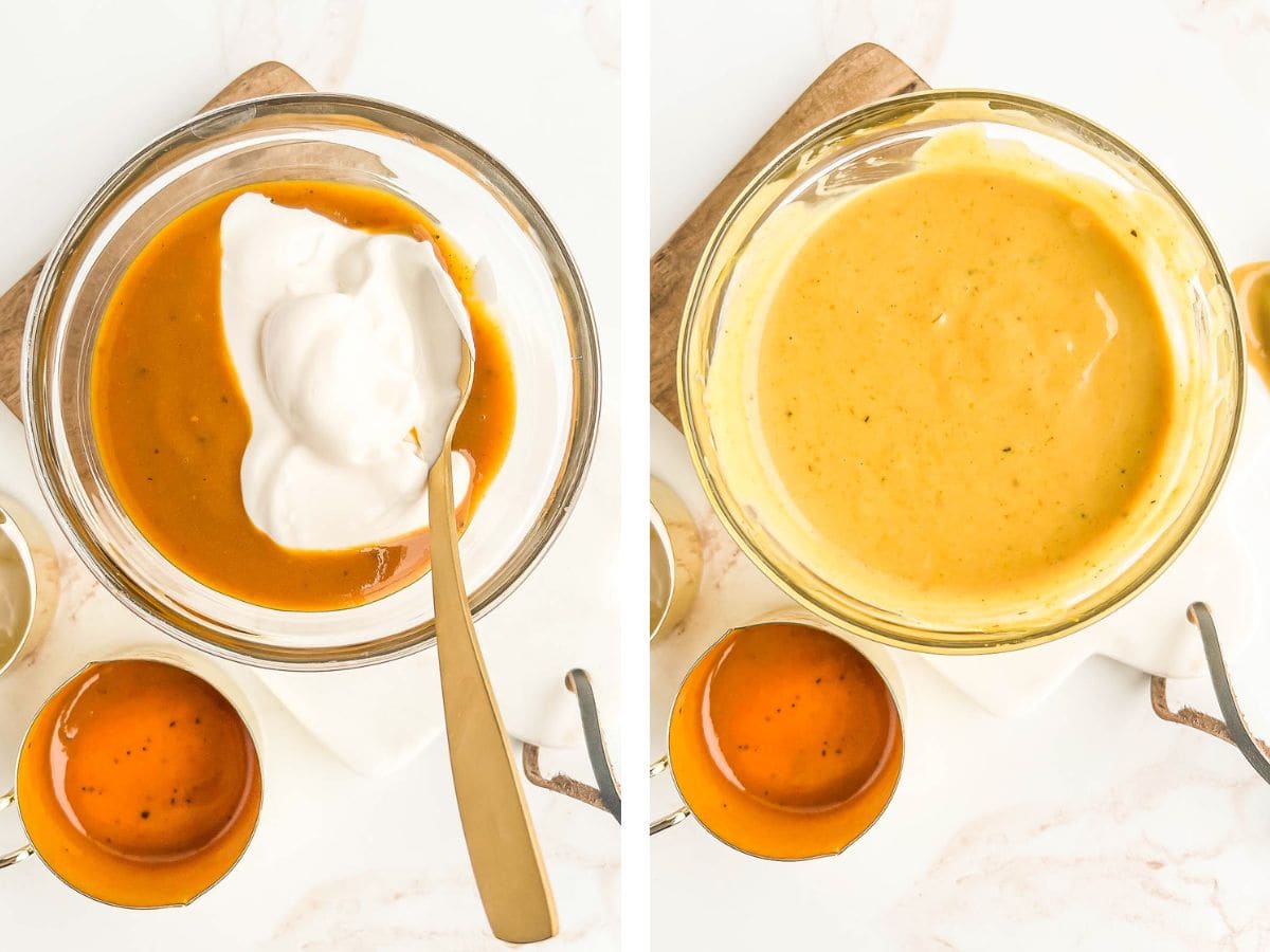 chick-fil-a sauce before and after mixing.