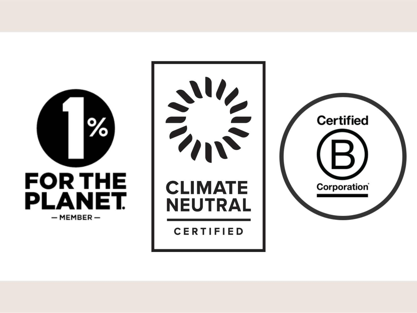 1% for the planet, climate neutral, and B Corp logos in an infographic. 