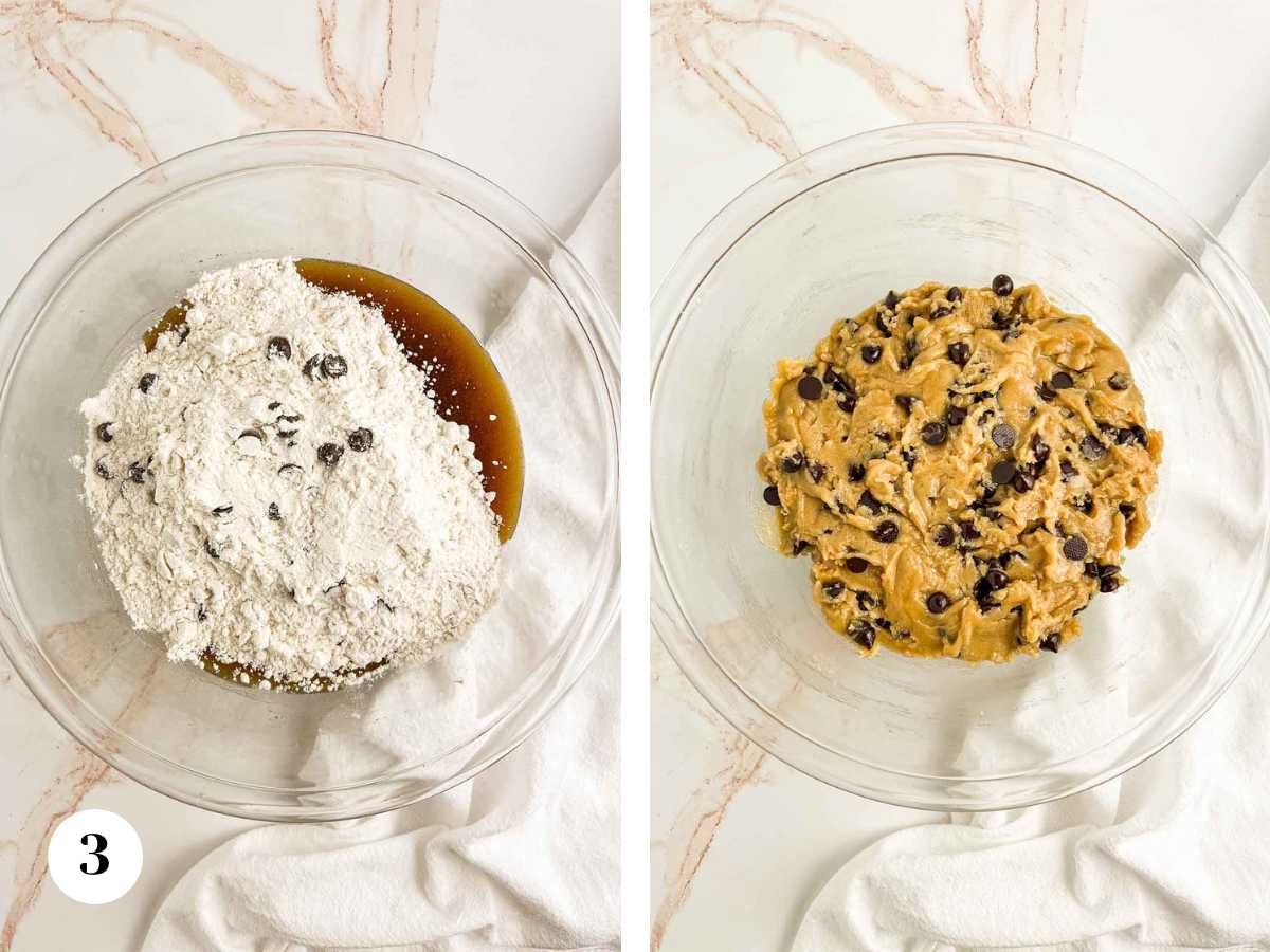Dough before and after combining.