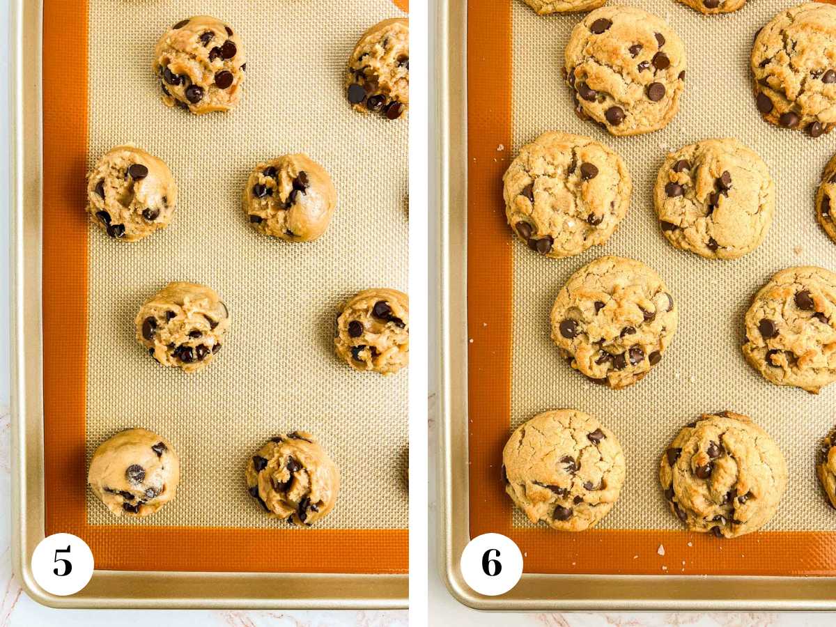 Cookies before and after baking.