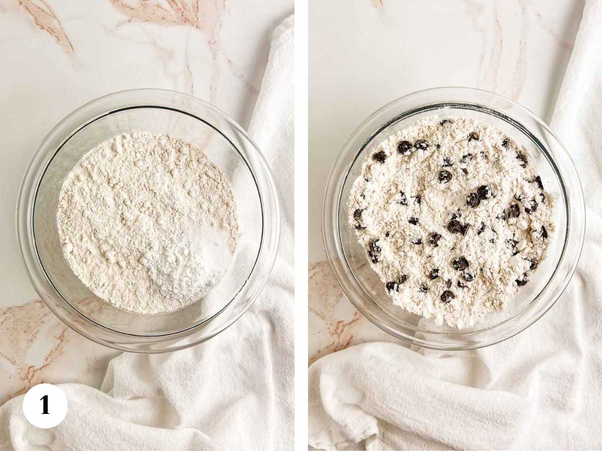 Dry ingredients before and after combining.