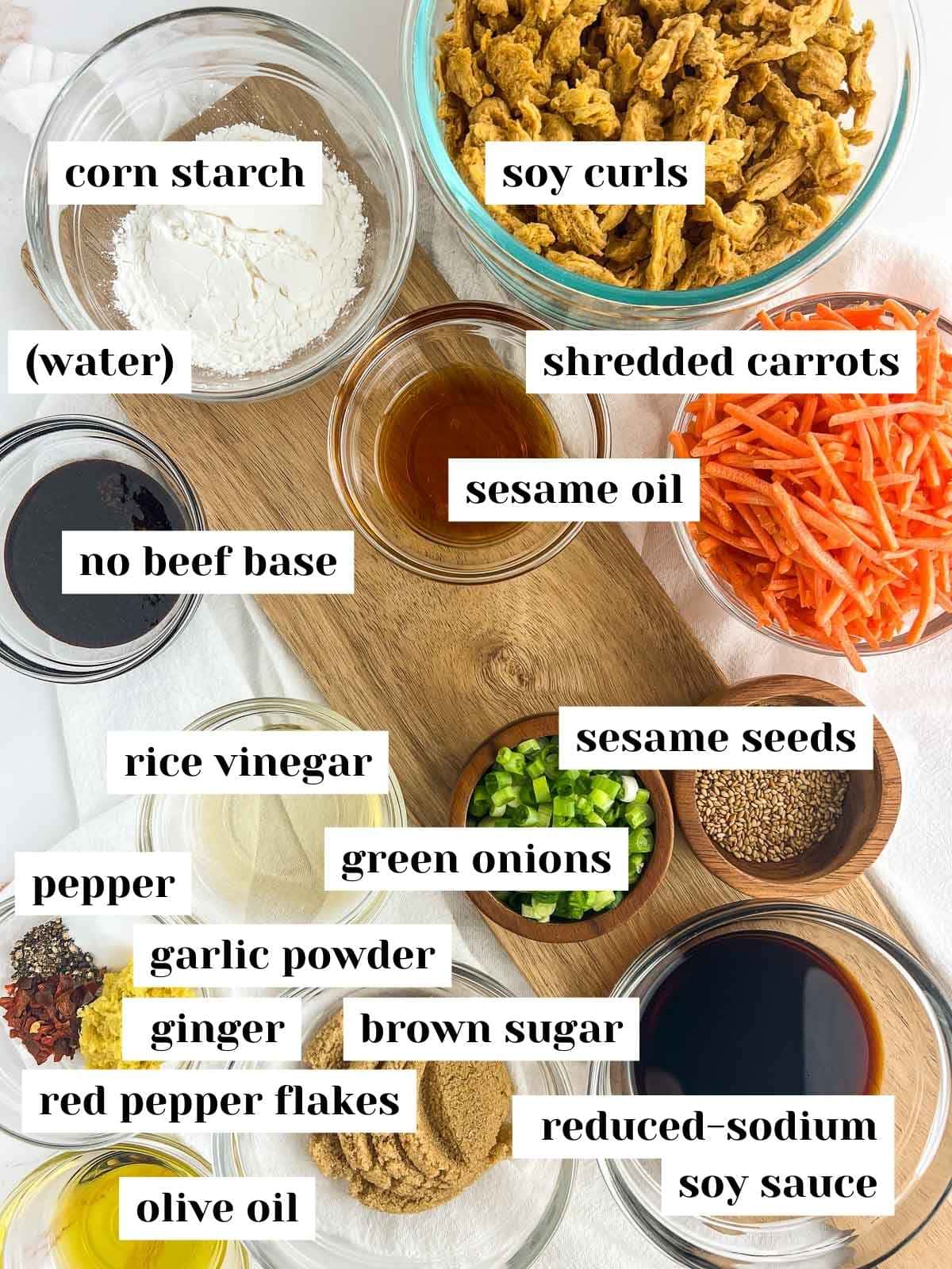 Labeled vegan ginger beef ingredients